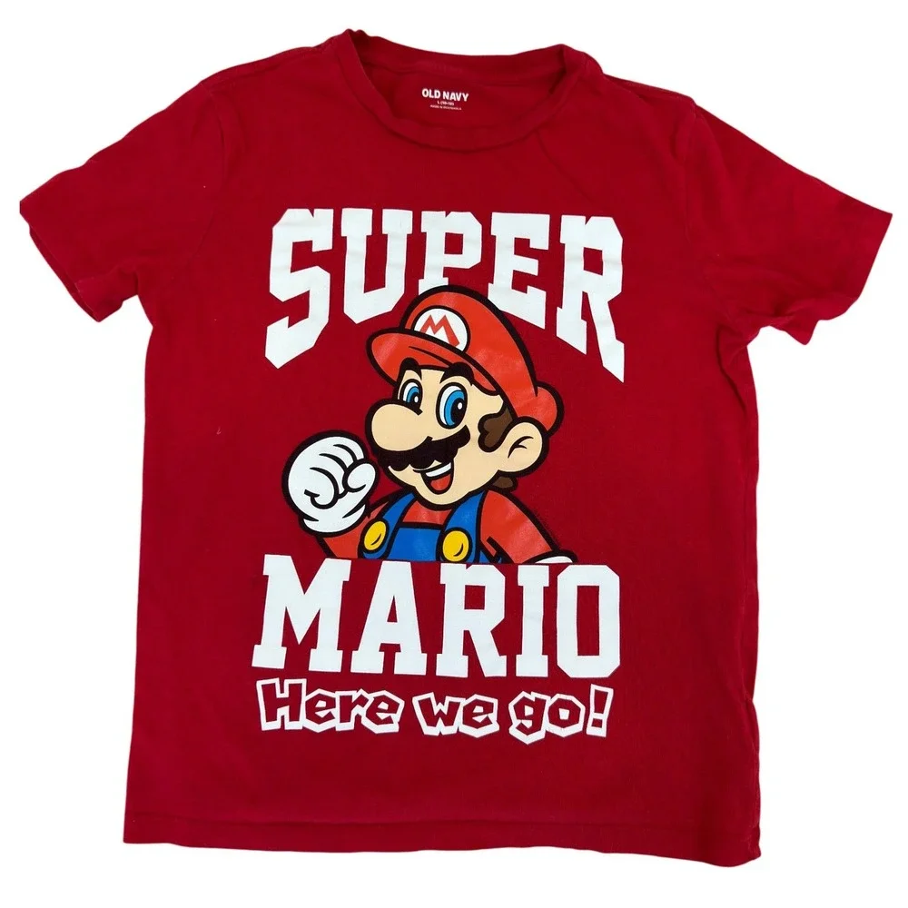 Boys Old Navy Super Mario & French  T-Shirt Bundle Size L 10-12 Red Blue Gray